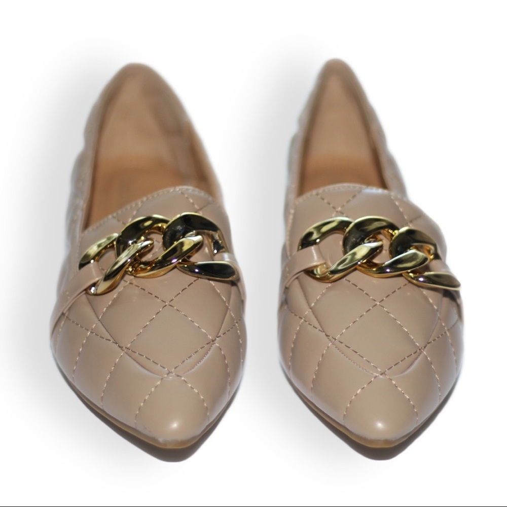 Brand New | Beige Quilted Pointed Toe Loafers